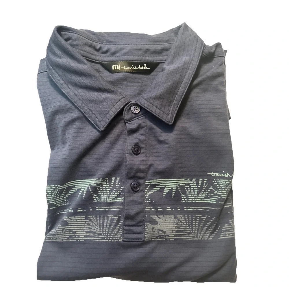 Travis Mathew‎ Performance Striped Blue Athletic Golf Polo Shirt Men's Large